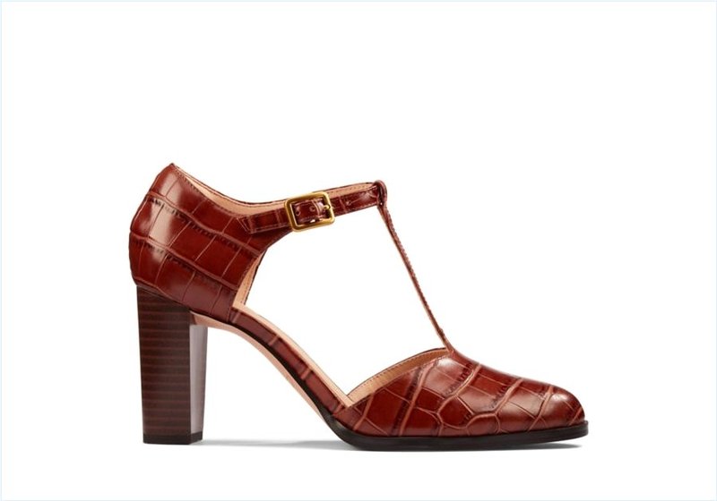 Kaylin 85 T Bar / Dark Brown Croc Womens Shoes Kaylin 85 T Bar / Dark Brown Croc Womens Shoes